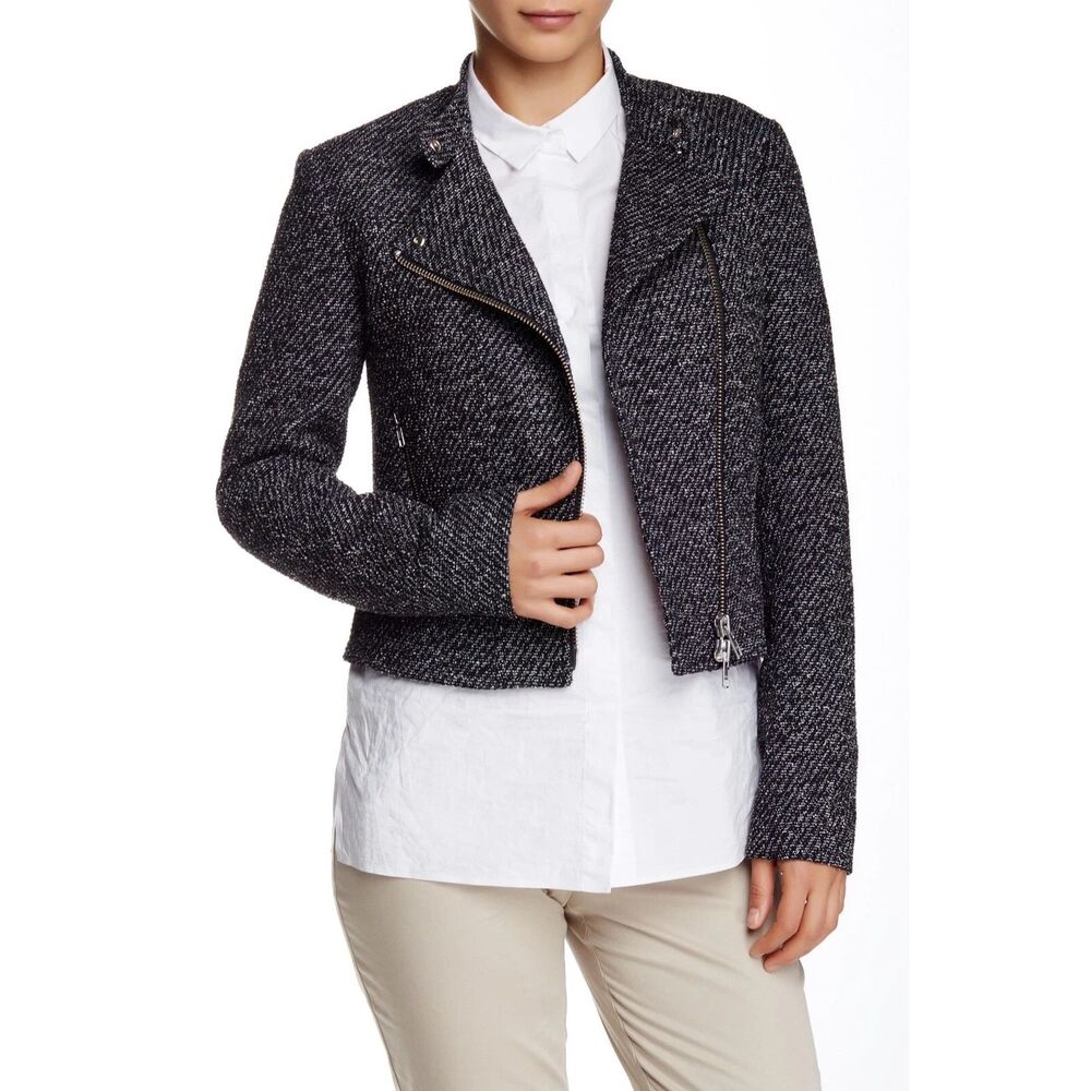 THEORY Kinde Purposeful Twill Moto Asymmetrical Zip Black Gray Jacket Size 4